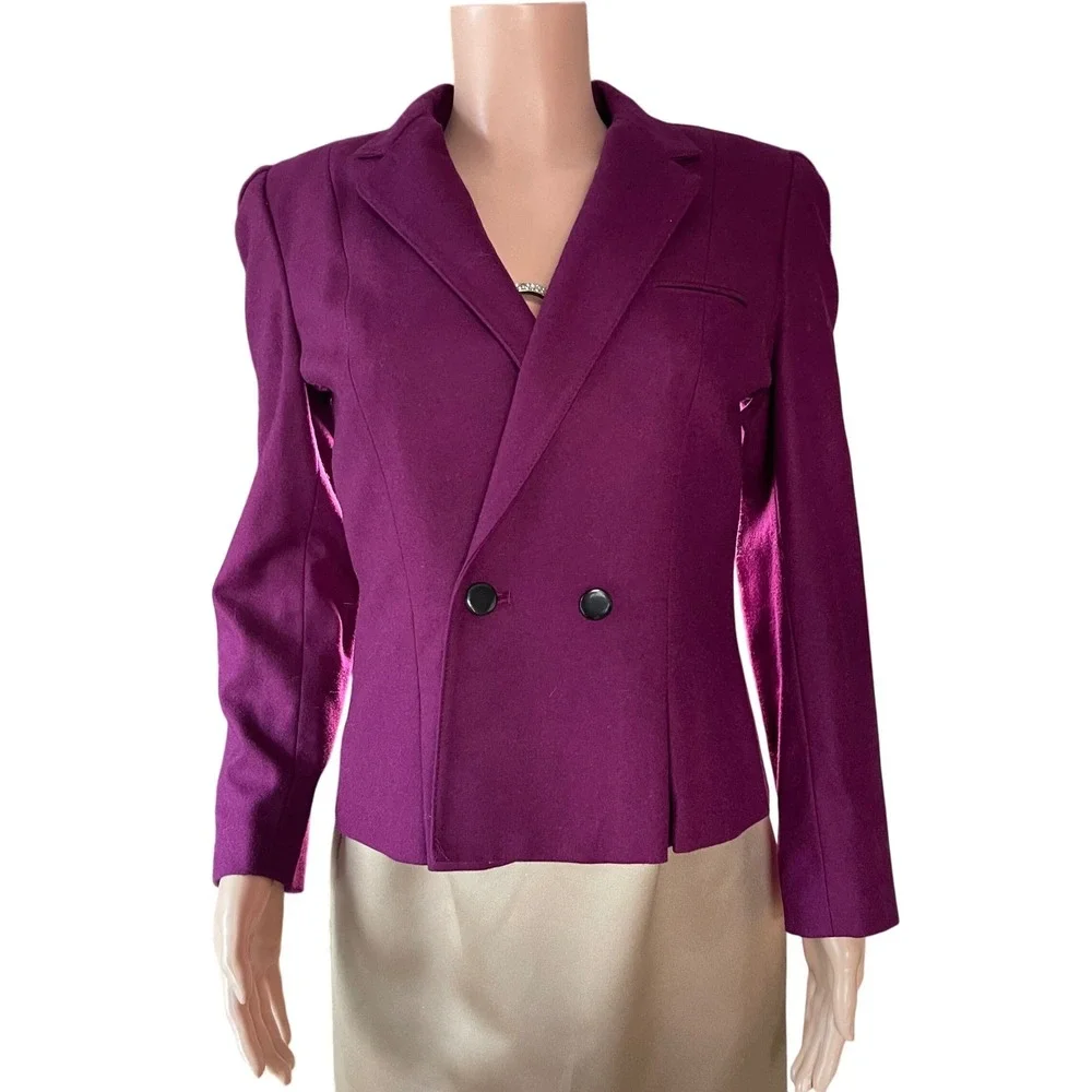 VTG Sasson Wool Blazer Sz 10 Magenta Cropped Double Breasted 80s Paris NY - Picture 4 of 16